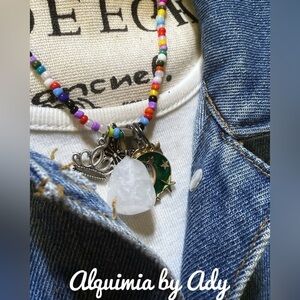 Alquimia charms white jade  beaded rainbow short choker necklace